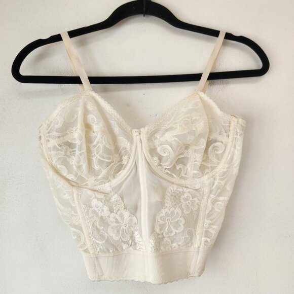 Vintage Sears Lace Corset Bridal Lingerie Bra Strapless Off White USA 36DD - Picture 1 of 6